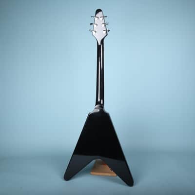 Flying V Style Electric Guitar in Black with White Pickguard image 3