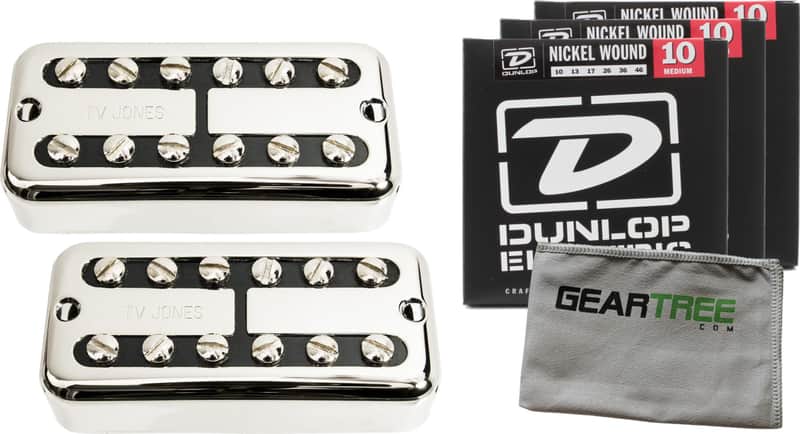 TV Jones FTB-UVNKL TV Classic Universal Mount Nickel Bridge and Neck Pickup Set w/ Geartree Cloth and 3 Packs of Strings image 1