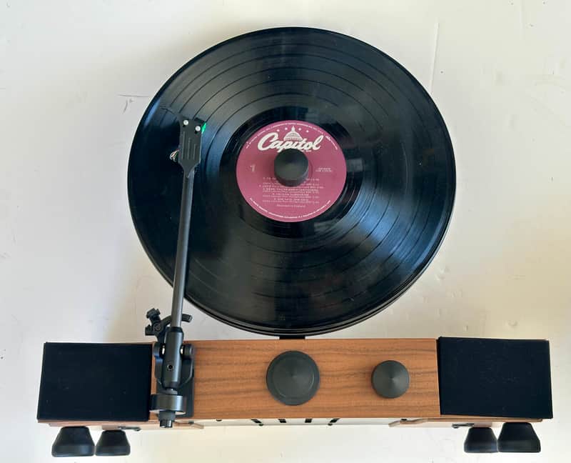 Gramavox Floating Vertical Turntable with Built in Speakers and Line Out - Walnut image 1