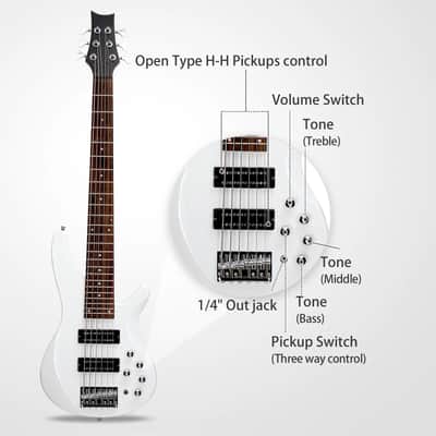 44 Inch 6 String H-H Pickup Fingerboard Electric Bass Guitar With Bag image 3