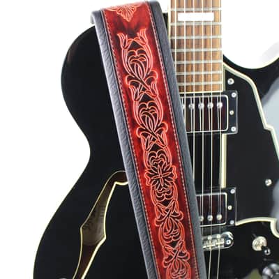Walker And Williams GB-21 Red Bourbon Padded Leather Strap with Fleur De Lis & French Chain Design image 4