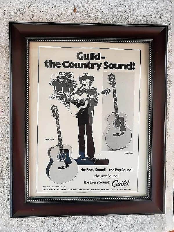 1973 Guild Guitars Promotional Ad Framed John Denver Guild F-40 & F-48 Original image 1