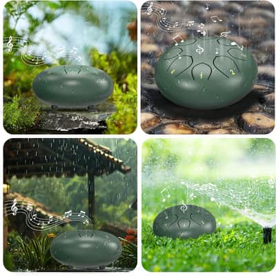 Rain Drum Outdoor Garden | 6 Inch 8 Note Steel Tongue Drum | Rain Chime Instrument | Meditation Drum | Green Drum with Bag image 4