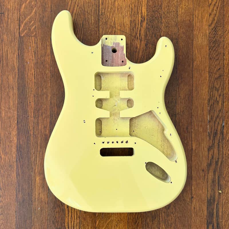 Yellow Strat Body Replacement Part for Stratocaster Banana Cream Milk White Moon White Import Bridge Spacing Used St Full Thickness image 1