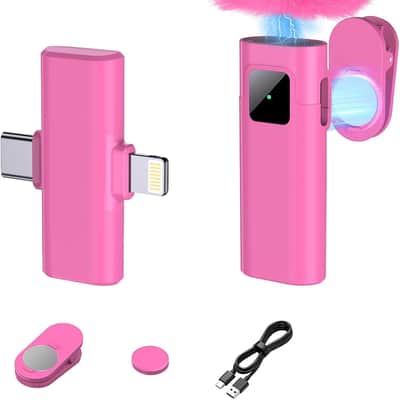 Wireless Lavalier Microphone for iPhone & Android, Magnetic Mic with AI Noise Cancellation, 65ft Range, Dual Lightning/USB-C Receiver for Vlogging, Recording, Podcast (Pink) image 1