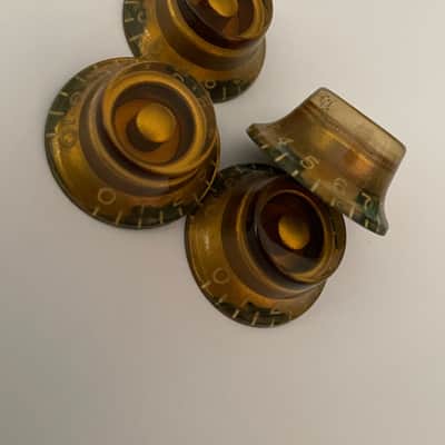 Set of 4 BURST 1959 style Hand Aged CAB Gibson Les Paul Top Hat Bell knobs gold, relic, aged, Historic Les Paul 59 Parts image 4