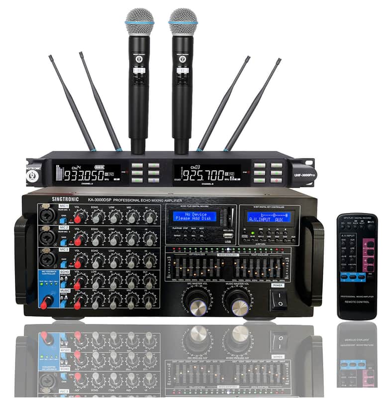 Singtronic Karaoke 3000W Amplifier Mixer Machine + UHF Wireless Microphones image 1
