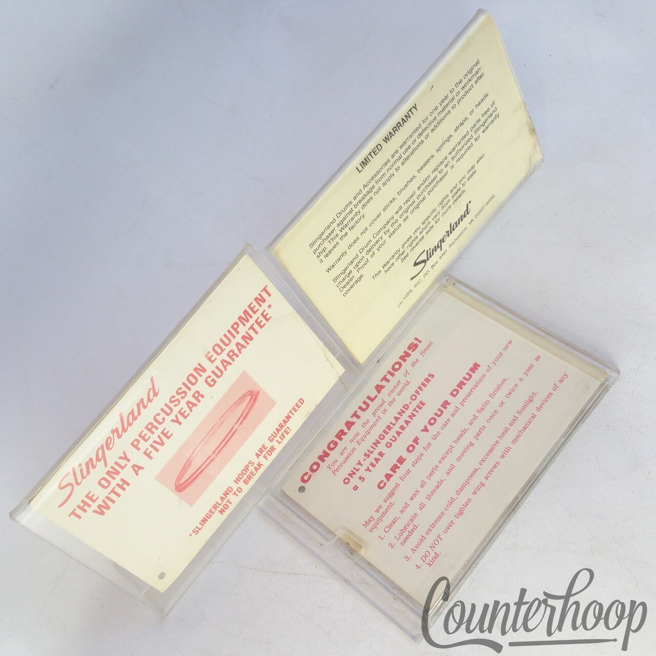 Slingerland Warranty Cards Vintage 70s Niles, ILL +HSS MusicYo Richmond, VA 90s — main photograph