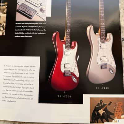 Fender Brochure Catalog 90s-2000s left-handed Stratocaster hardtail Fat American Standard paisley floral Strat Texas special American series telecaster American precision jazz bass five string hot rodded image 7