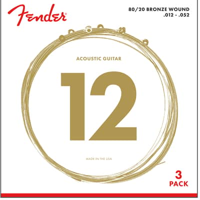 Fender 80/20 Bronze Light Gauge Acoustic Guitar Strings 12-52 Ball End 3 Pack image 2