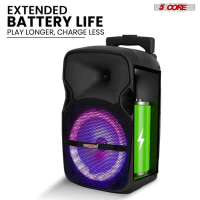 5 Core Party Speaker 2Pc Bluetooth 250W Active Rechargeable Outdoor PA DJ System w 2 Wireless Mic image 4