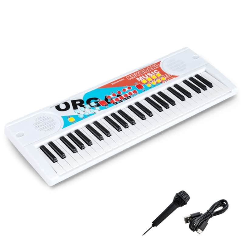 Ozici 49 Keys Kids Electronic Keyboard with Microphone, 8 Tones & Rhythms Educational Music Toy for Age 3+ - White image 1