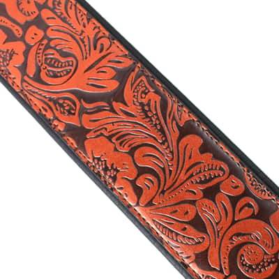 Walker And Williams G-970 Bourbon Brown Embossed Western Floral Strap with Padded Glove Leather Back image 6