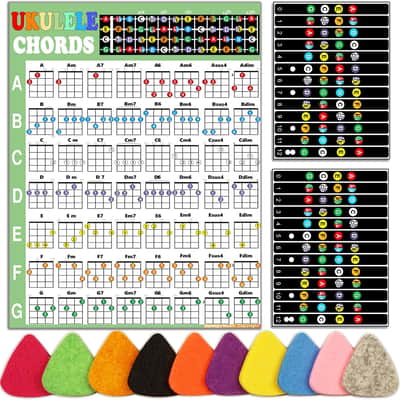 Ukulele Beginner's Kit: Chord Chart, Fretboard Stickers, Picks - Black and White Vinyl, Ukulele Accessory image 1