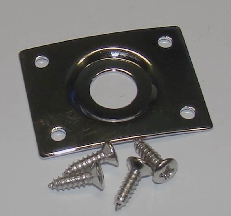 Chrome Rectangular Jack Plate & Screws for Les Paul® and similar guitars image 1