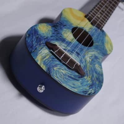 LUNA Starry Night Soprano UKULELE w/ Gig Bag, Strap Button, Tuner, new Uke - Mahogany - Blue image 3