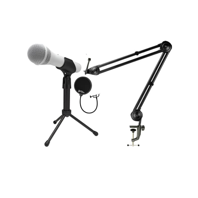 Samson Q2U USB and XLR Handheld Dynamic Microphone with Cardioid Polar Pattern (White) Bundle with Desktop Boom Arm Microphone Stand and Pop Filter for Broadcasting and Recording Microphones (3 Items) image 1