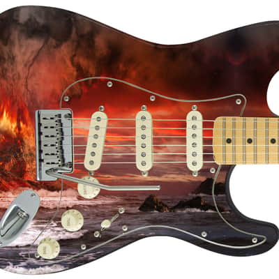 Sticka Steves Guitar Skin Axe Wrap Re-skin Vinyl Decal DIY Planet Volcano Fire Eruption Red 744 image 3