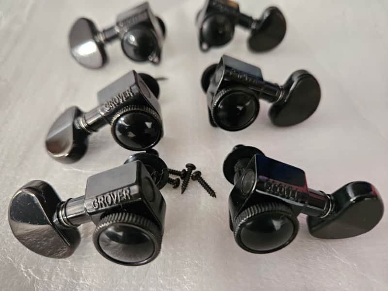 Grover Roto-Grip Locking Rotomatics 502 Series Keystone Button Tuning Machines Black image 1