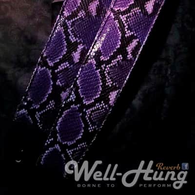 Well-Hung "Purple Python" 3" wide, padded leather strap in purple black and gray snake image 5