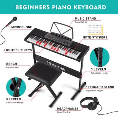 NEW Portable 61Key Light Up Electric Piano Keyboard w/Bench,Stand,Headset,Microphone image 4