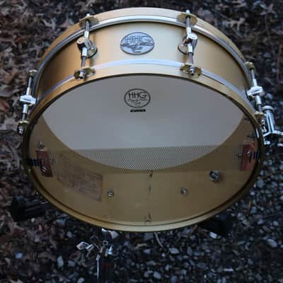 HHG drums 14x5.25 Handmade Brass With Solid Brass Bespoke Hoops 2022 Satin Lacquer image 3