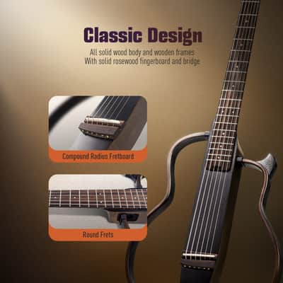 SONICAKE Acoustic Electric Travel Guitar, Portable Practice Silent Guitar with Preamp System, EQ/Reverb/Chorus, Solid Mahogany Body, Adult & Beginner Bundle with Gig Bag & Accessories QGT-01 image 2
