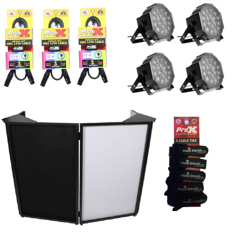 Pro X 4 Panel DJ Facade MK3 Black Frame + 2 Corner Shelves & Carry Bag + Black and White Scrims + 4x Wash Lights + 3x DMX Cables imagen 1
