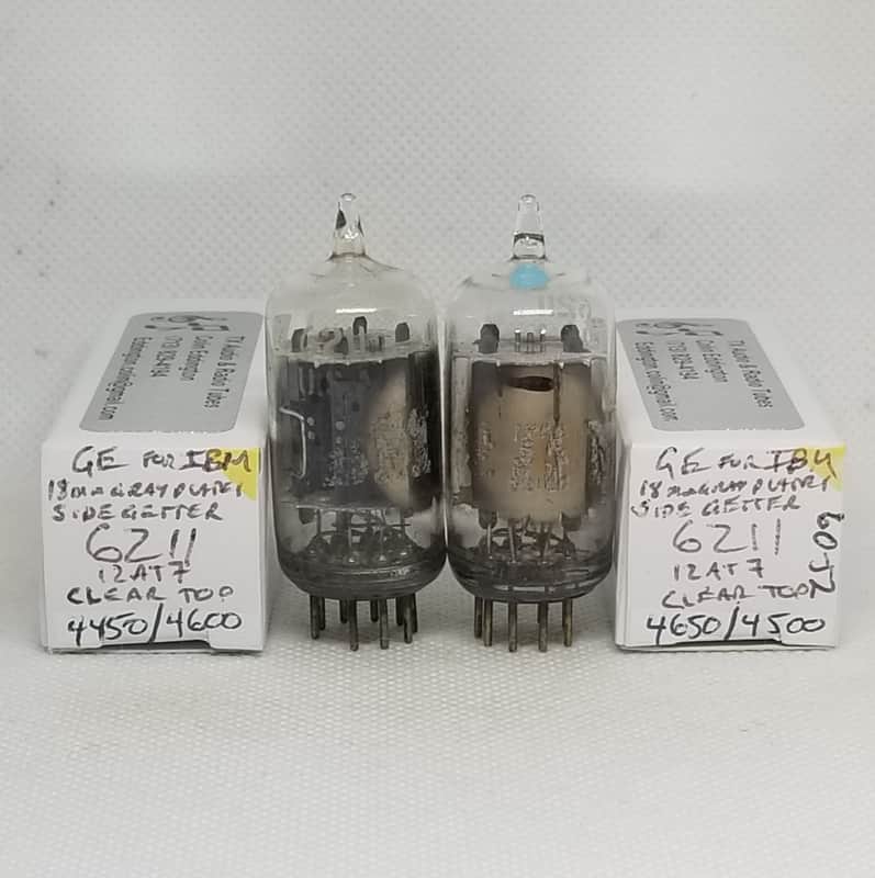 GE 6211 Made For IBM Clear Top Gray Plate Well Matched (4.3%) Pair NOS 6211 12AT7 ECC81 image 1