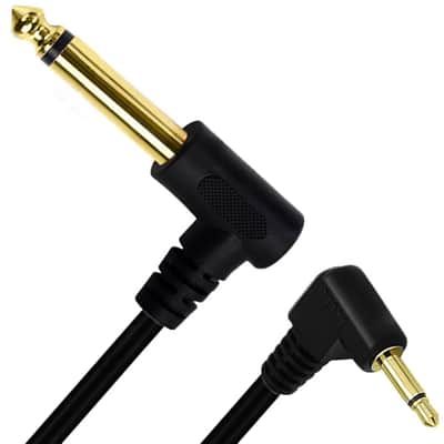 2Pack Right Angle 90 Degree 1/8 to 1/4 Mono Cable, 6.35mm 1/4 Male Mono to 3.5mm 1/8 Mono Male Speaker Cable for Amplifier, Speaker, with Gold Plated Plug 1.8M image 3