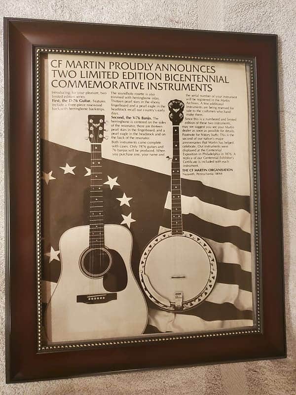 1976 Martin Guitars Promotional Ad Framed Martin D-76 Bicentennial Vega V-76 Banjo Original image 1