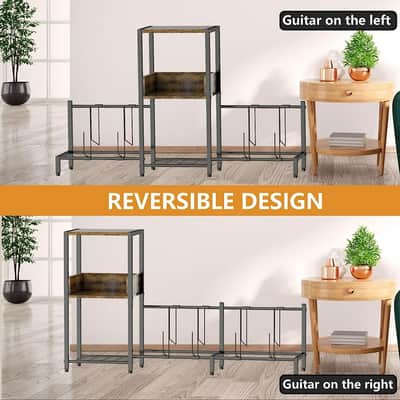 OEM Guitar Stand With 3-tier Storage Shelf for 4 Electric, Bass Guitars, Guitar Amp Accessories, Record Player, Albums, Guitar Stand Multiple Guitars for Home Music Studio, Antique Wood image 3