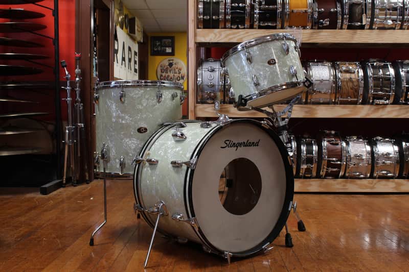 1960s Slingerland Gene Krupa Deluxe Outfit in White Marine Pearl 14x20 9x13 16x16 image 1