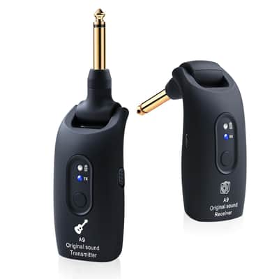 2.4GHz Wireless Guitar System Rechargeable Audio Wireless Transmitter Receiver for Guitar Bass Electric Instruments,Over 30m/100 Feet Transmission,270°Rotatable,4hours Woring Time（A9 Black） image 1