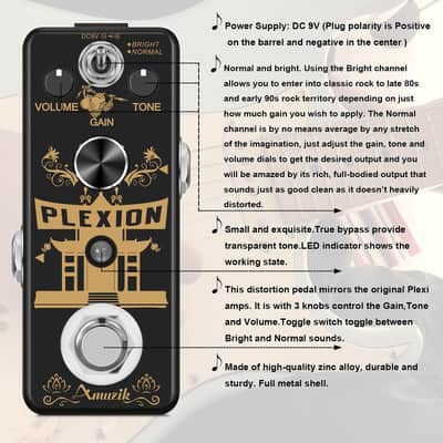 Amuzik Plexion Distortion Pedal for Guitar or Bass with Bright and Normal Mode True Bypass image 6