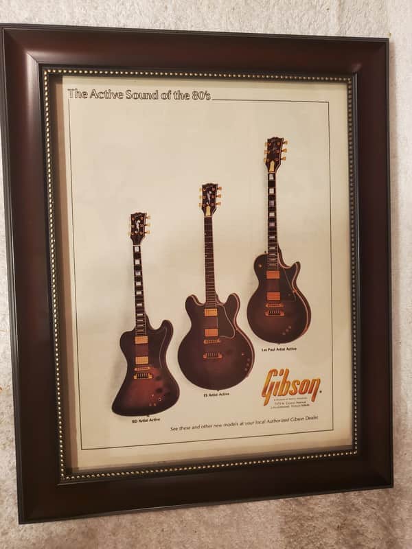 1980 Gibson Guitars Color Promotional Ad Framed RD Artist, ES Artist & Les Paul Artist Original image 1