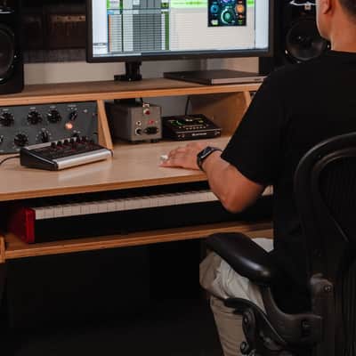 Baltic Birch Studio Desk | 9U Rack and 88-Key Keyboard Tray | Music Production Furniture image 5