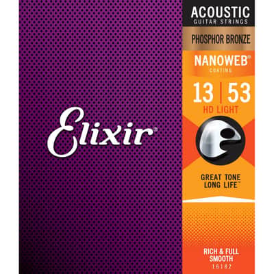 Elixir Nanoweb Phosphor Bronze HD Light Set Acoustic Guitar Strings 13-53 image 1