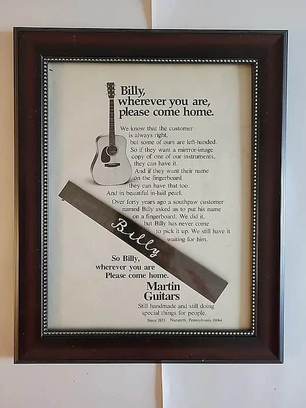 1975 Martin Guitars Promotional Ad Framed Lefty Martin D-28 Original image 1