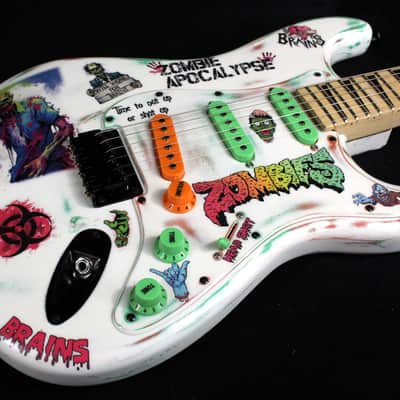 Custom Painted and Upgraded Fender Squier Strat - Aged and Worn With Graphics and Matching Headstock image 13