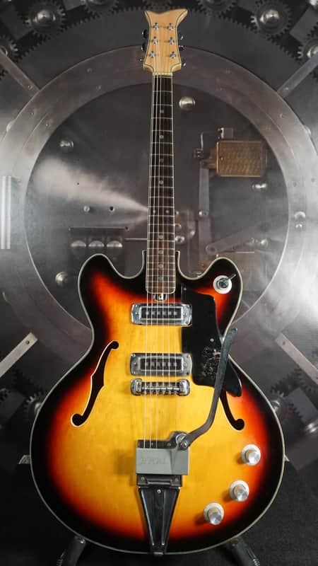 Teisco 1424 Vintage MIJ Semi-Hollow Electric Guitar Sunburst w/ Tremolo – Japan 1960s image 1