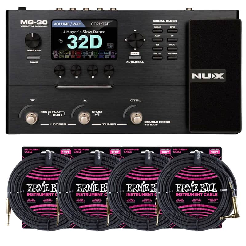 NUX MG-30 Multi-Effects and Amp Modeler, (4) ErnieBall 1/4 Cables Bundle image 1
