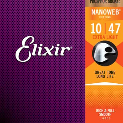 Elixir 16002 Nanoweb Phosphor Bronze Acoustic Guitar Strings - Extra Light (10-47) image 1