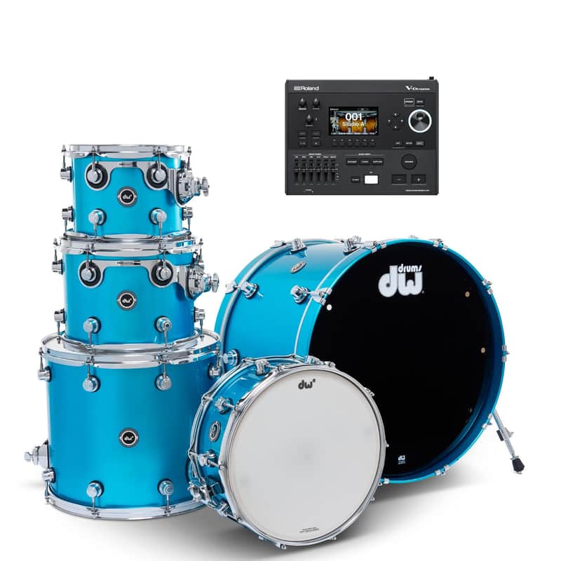DW DWe 5pc Electronic/Acoustic Drum Shell Pack w/V51 Module Laser Blue Metallic image 1