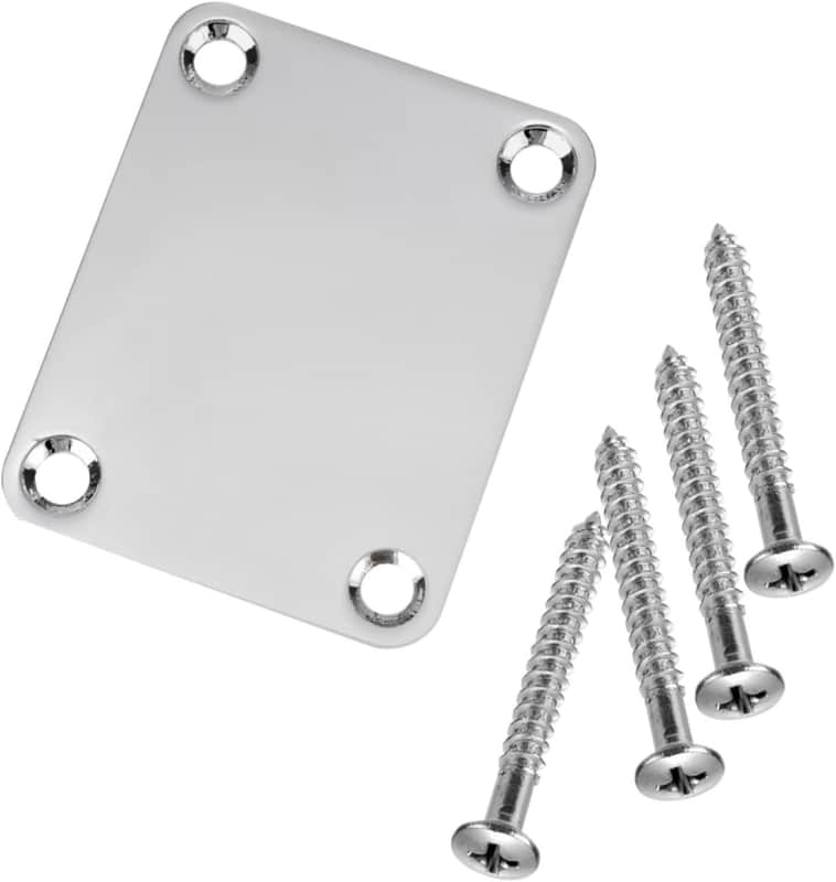 Chrome Neck Plate for Electric Guitar with 1 Plastic Mat 4 Mounting Screws,Silver image 1