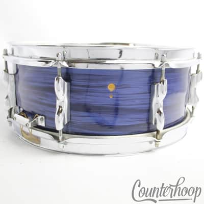 *Premier Olympic 14x5.5" Blue Silk Snare Drum 8Lug Vintage 60s 3Ply Birch Chrome image 7