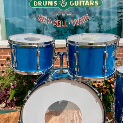 1970s Ludwig Mach 5 Pro Beat Drum Set Blue Sparkle 24/12/13/16 image 11
