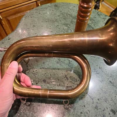 Vintage Brass Hunting Horn 1960s England or France Nickel Plated Mouthpiece Chain image 7