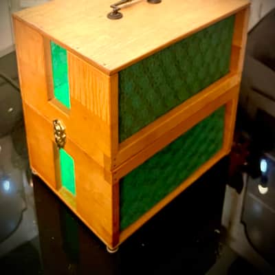 Rotary Connection 2x8 portable light up guitar speaker cabinet. Semi Open. 8 ohms/50watts. Vintage speakers and style/sound. Cuts in half for travel. Utah/pyle speakers. 2026 - Blonde/Green image 3