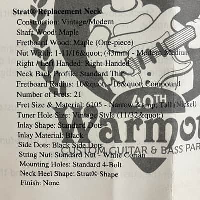Warmoth Stratocaster replacement neck - Nitrocellulose Lacquer Relic Finish image 16